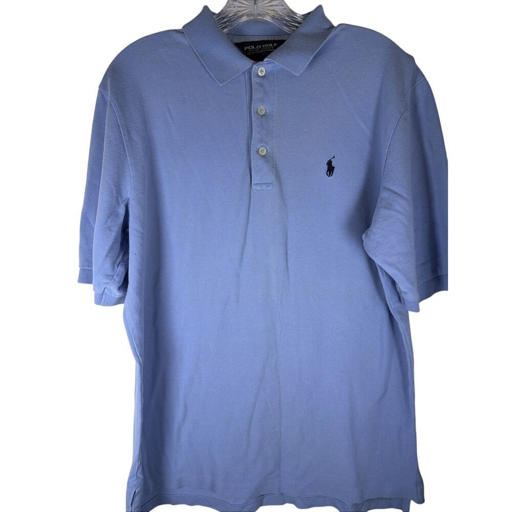 POLO GOLF RALPH LAUREN MEN'S POLO SHIRT MEDIUM LIGHT BLUE COTTON PONY PREPPY